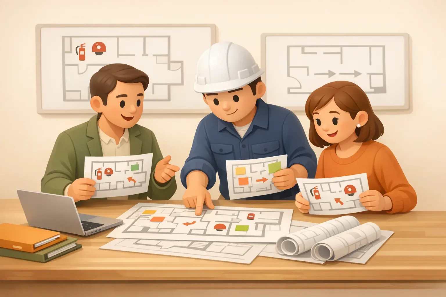 Premium 3D illustration showing RI inspection coordination for a Singapore commercial project